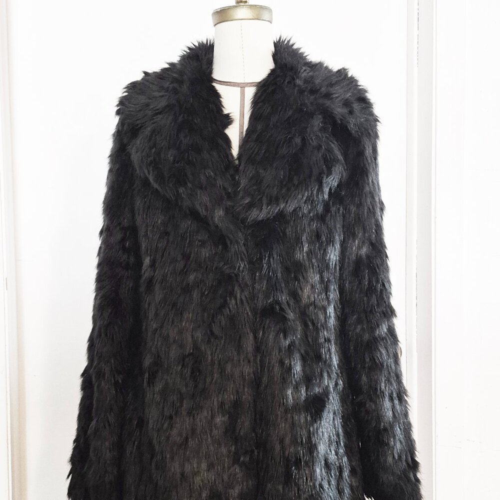 Eliza J Black Chic Faux Fur Snap Teddy Jacket Coat Floral Lined Womens